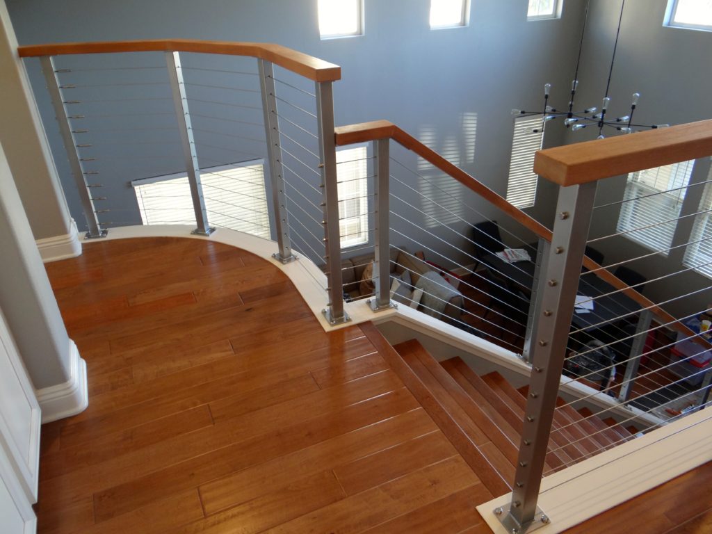 powder coat stainless steel, interior cable railings, staircase renovation