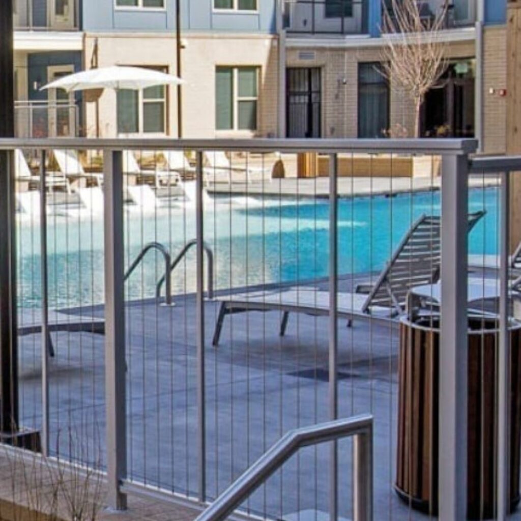 stainless steel cable railing around pool