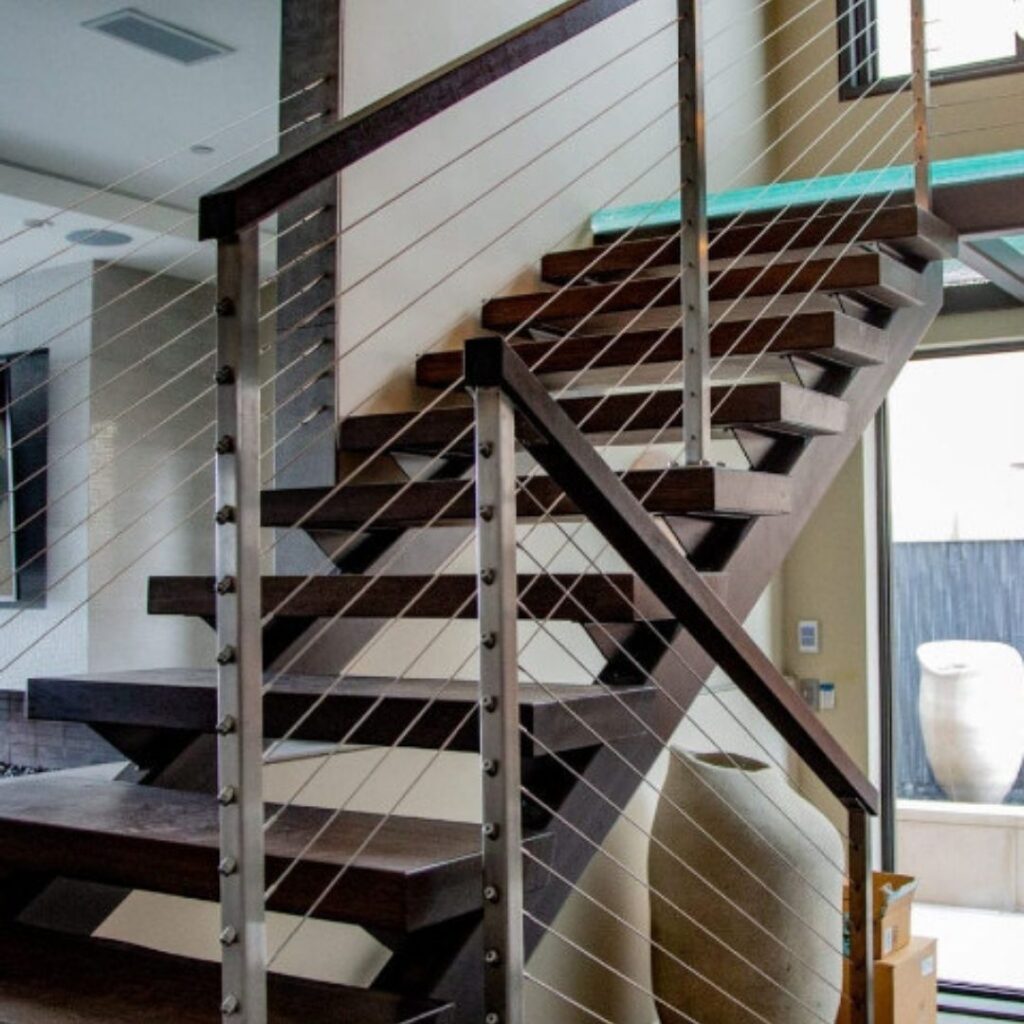 stainless steel cable railing on stairs