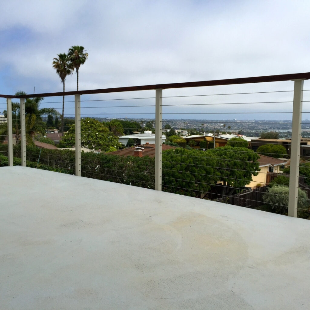 Stainless steel cable railings on a rooftop space
