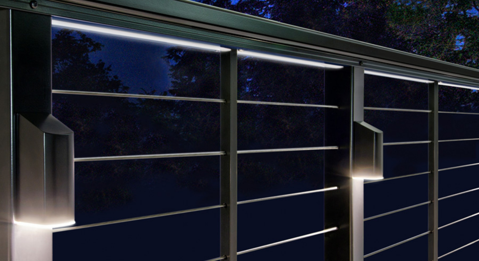 cable railing with integrated lighting on the top