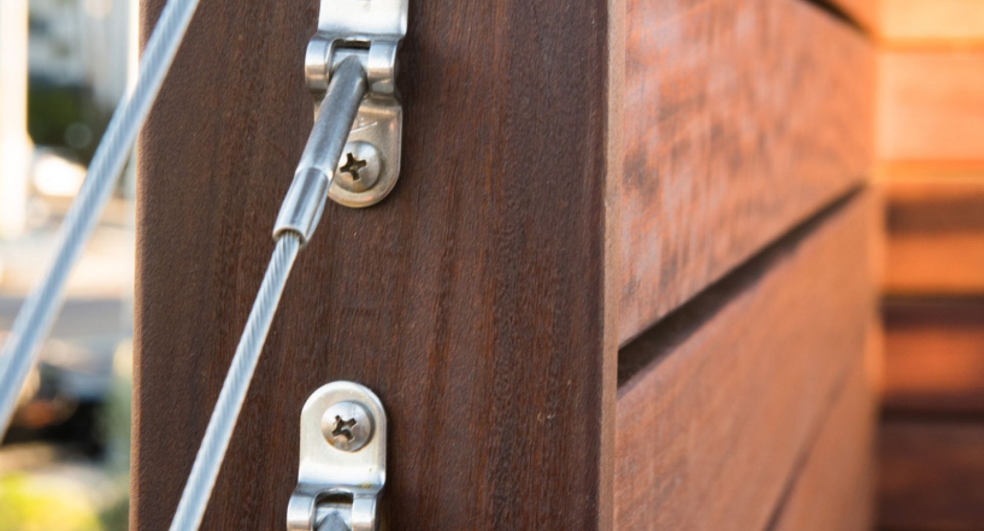 close up of a cable railing