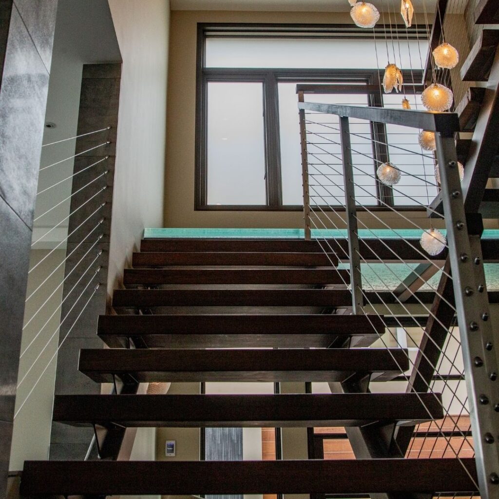 Stairs leading ot second level of a building.